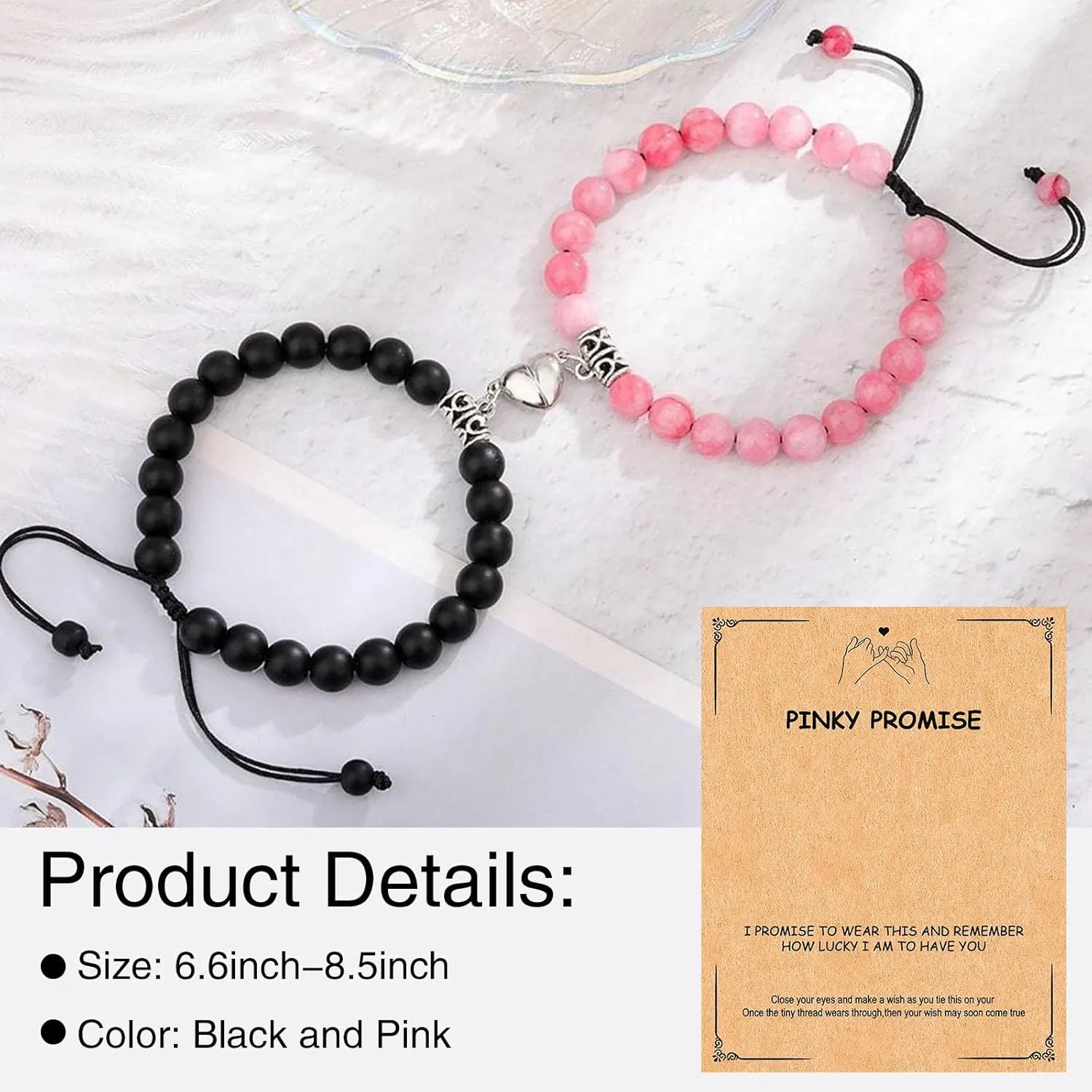 Matching bracelets for couples Best Friend Matching Jewelry Adjustable Bracelets for Couples Best Friend BFF Jewelry Gift Set of Two-bra-pink black