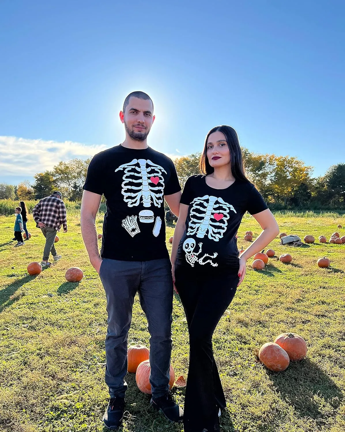 Maternity Halloween Skeleton T-Shirts Couple X-ray Baby Pregnancy Tee Mens Burger Food Funny Tshirts
