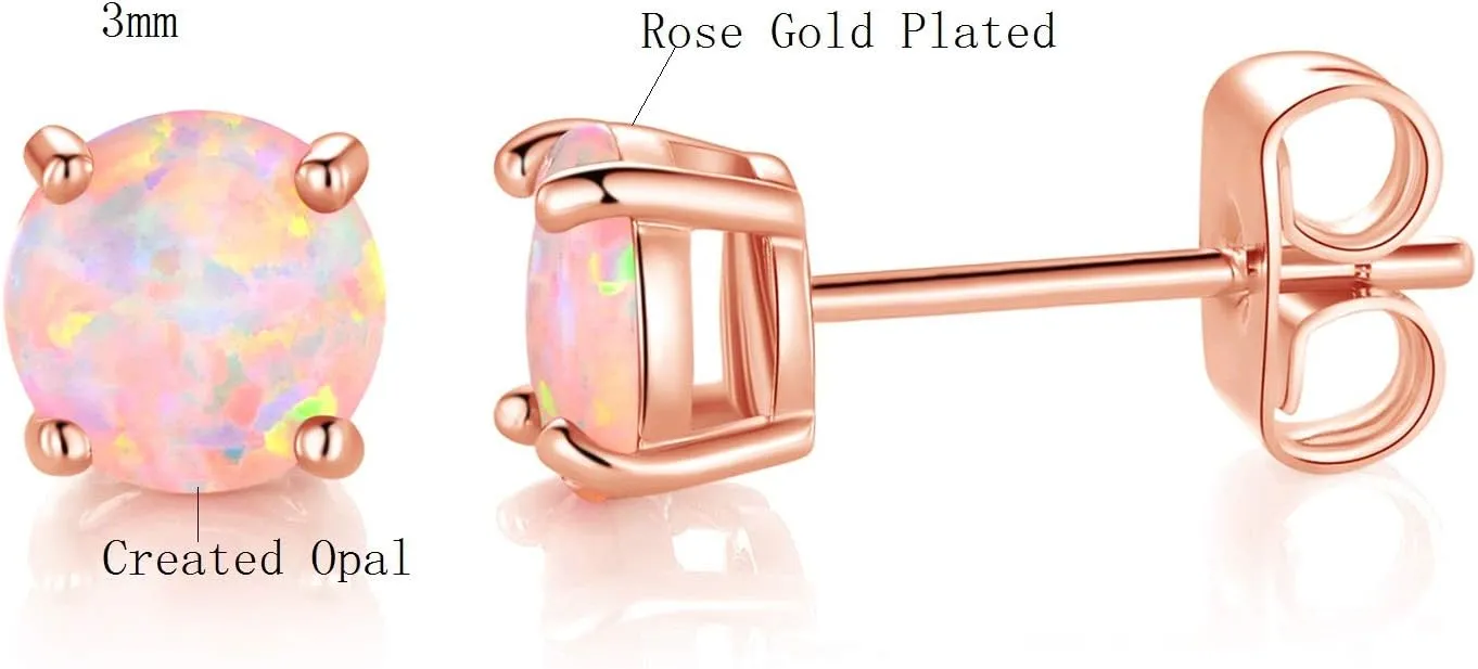 MDFUN 18K Rose Gold Plated Round Brilliant White Opal Stud Earrings for Women