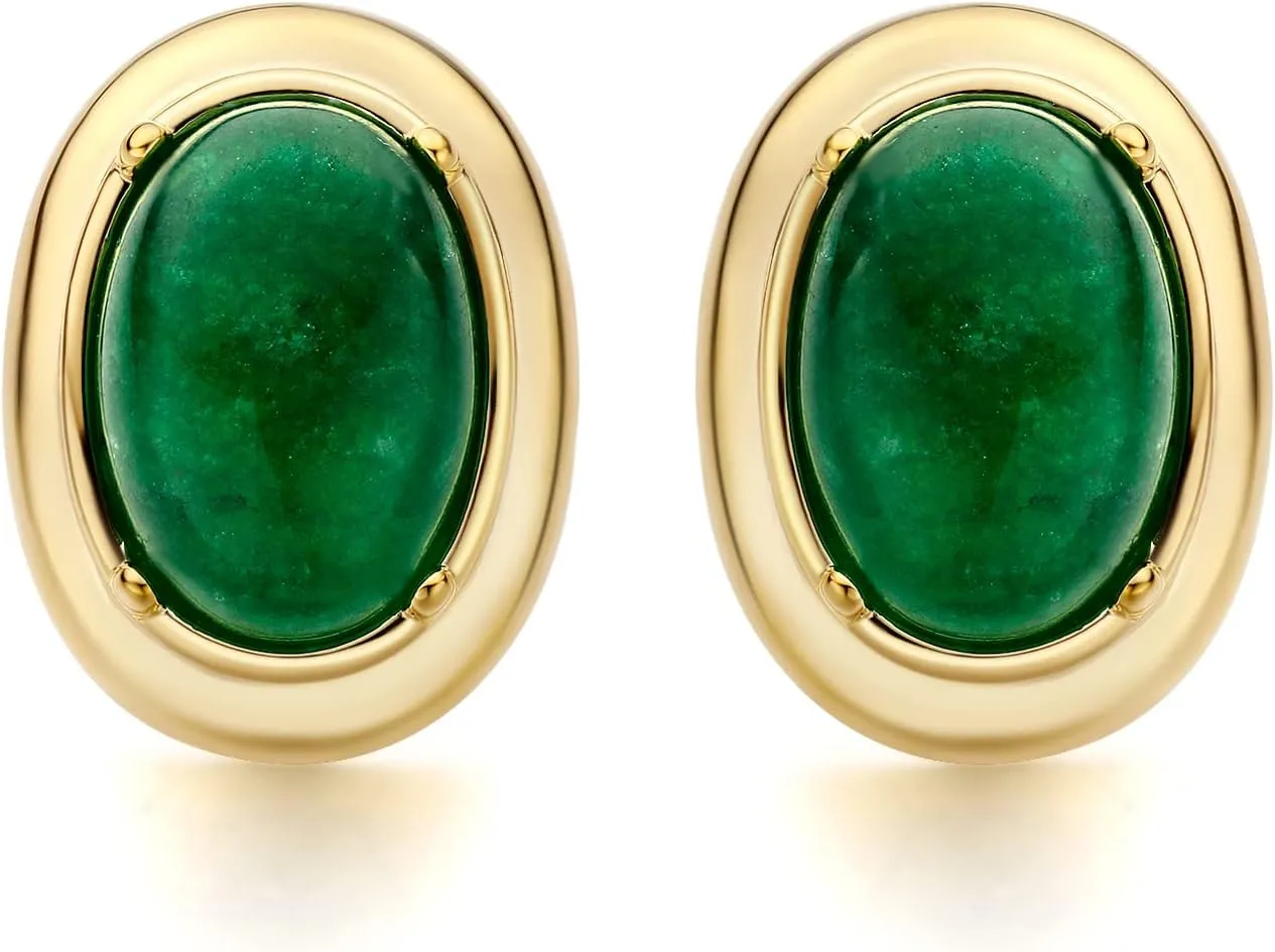 MDFUN 18K Yellow Gold Plated Oval Cut Agate Large Stud Earrings Ear Jewelry for Women