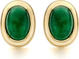 MDFUN 18K Yellow Gold Plated Oval Cut Agate Large Stud Earrings Ear Jewelry for Women