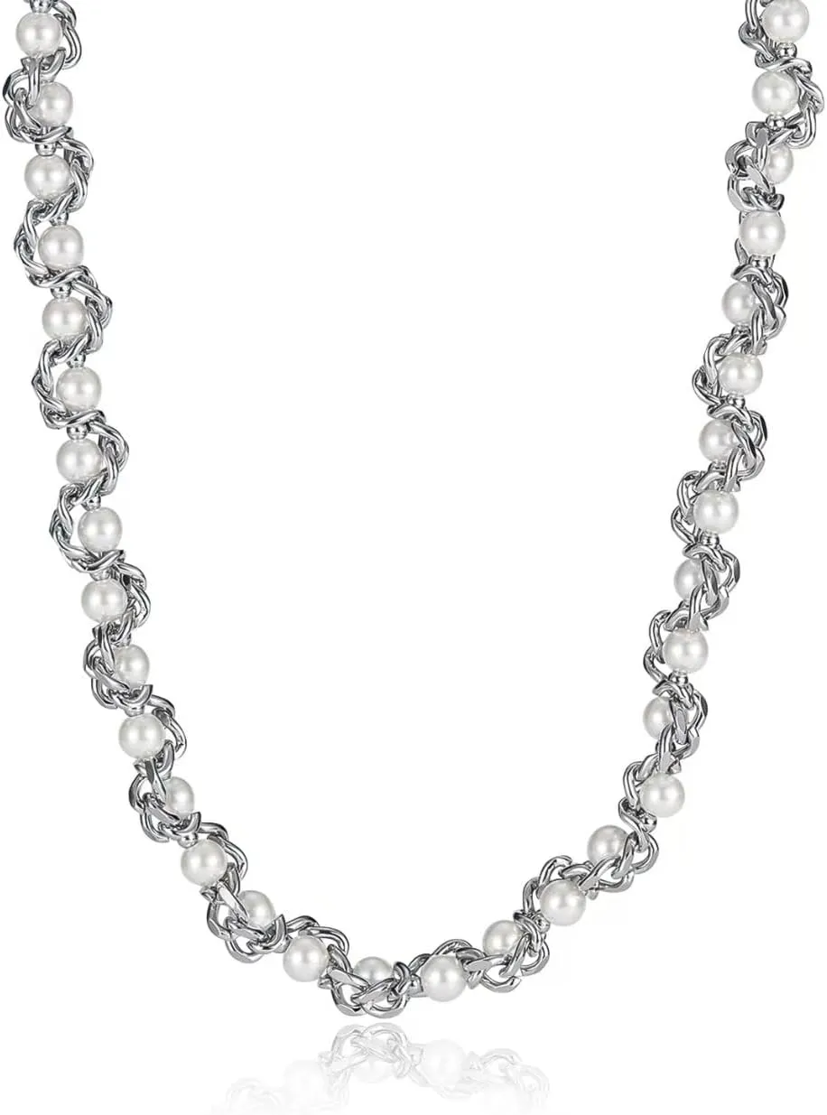 Men And Women Stainless Steel and Glue Bead Fashion Necklace, 40 7 cm