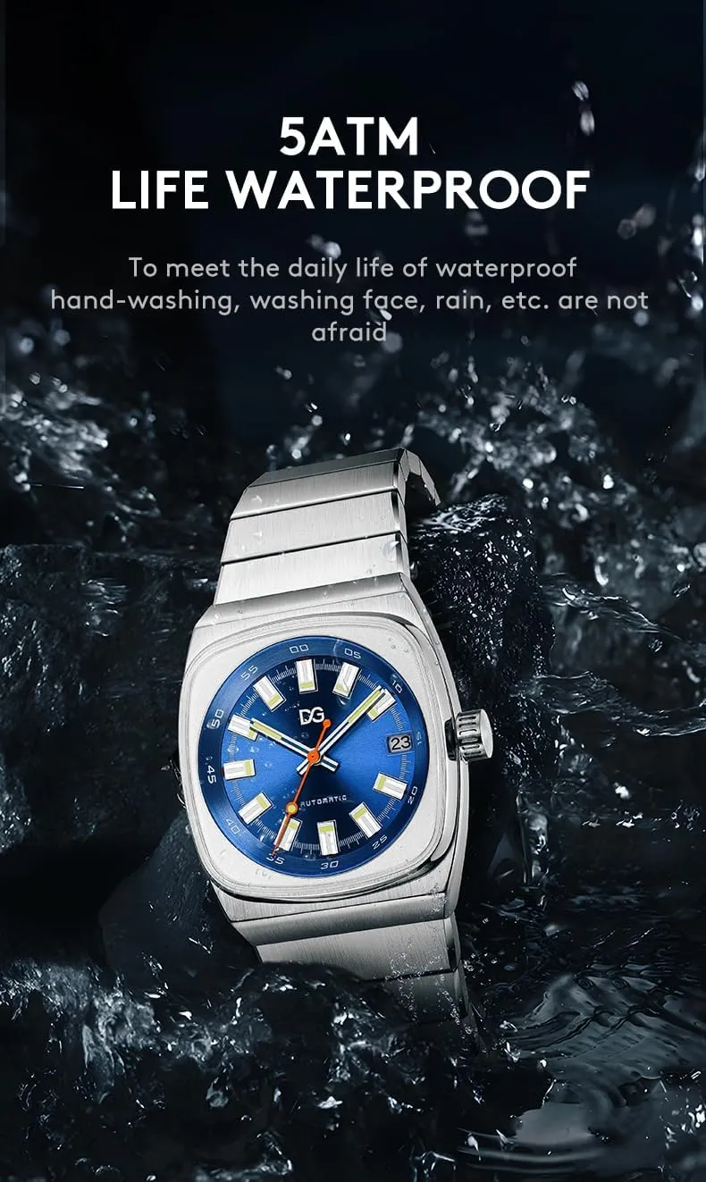 Men Automatic Watch Luxury Waterproof Date Week Luminous Square Wristwatch Stainless Steel Mechanical Watches Male Clock Sports Reloj