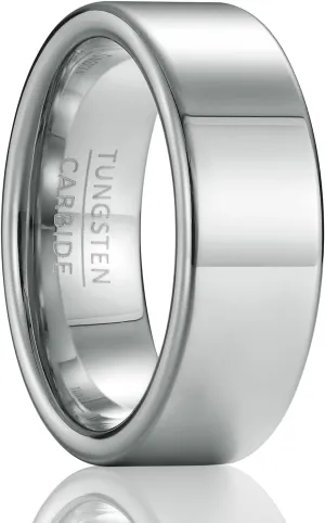 Men's and women's wedding rings, universal tungsten carbide jewelry for couples, men's rings, 8mm wide flat polished simple and luxurious design