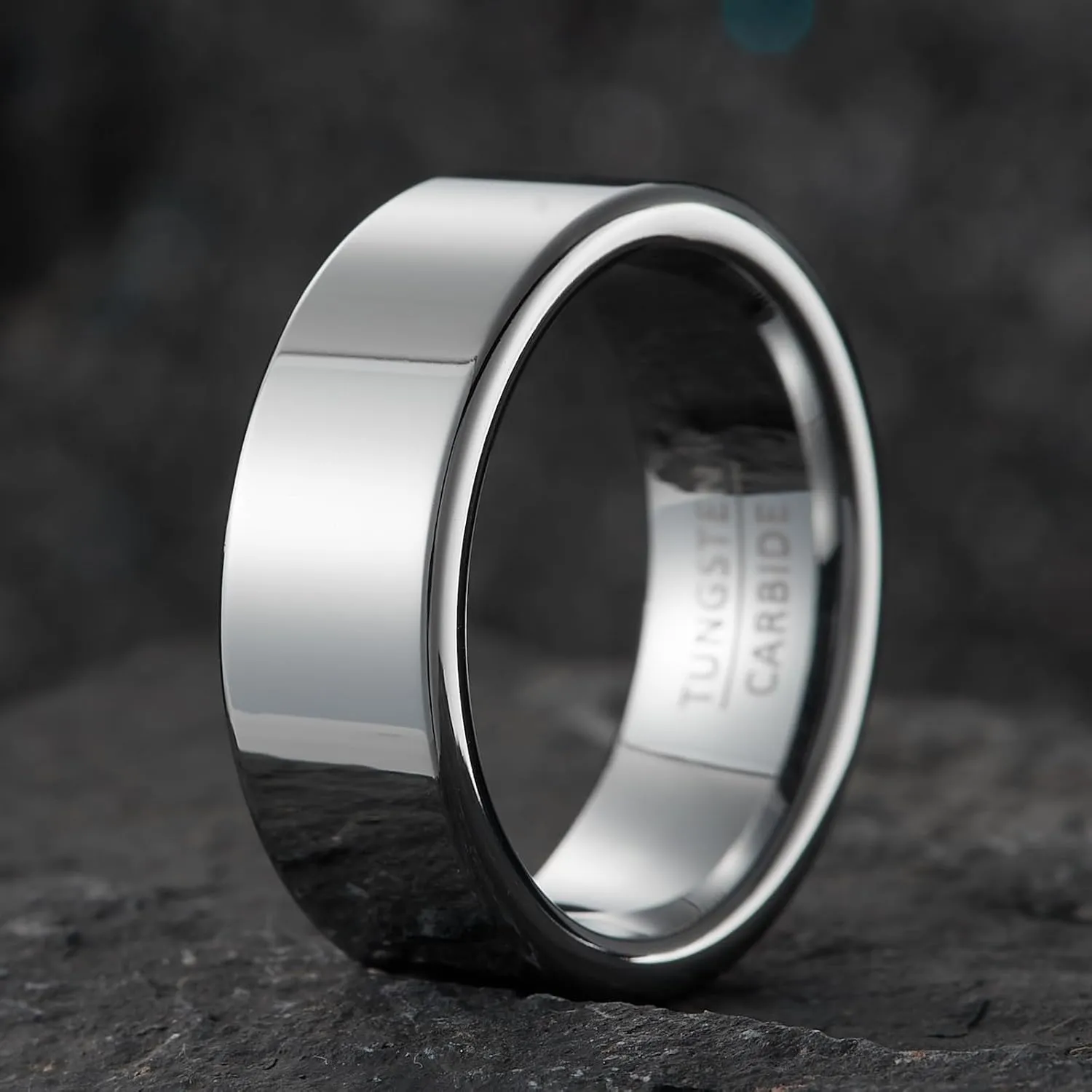 Men's and women's wedding rings, universal tungsten carbide jewelry for couples, men's rings, 8mm wide flat polished simple and luxurious design