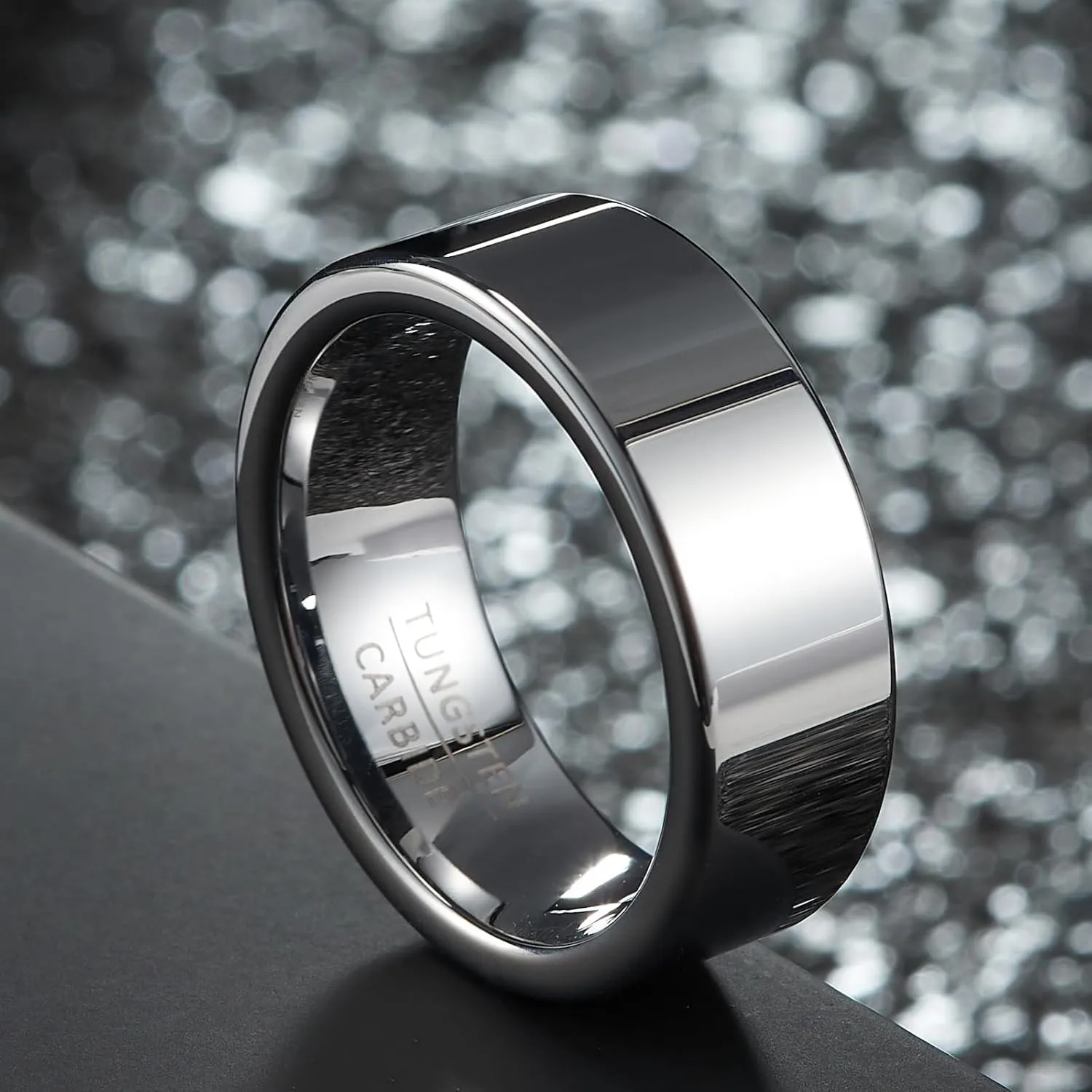 Men's and women's wedding rings, universal tungsten carbide jewelry for couples, men's rings, 8mm wide flat polished simple and luxurious design