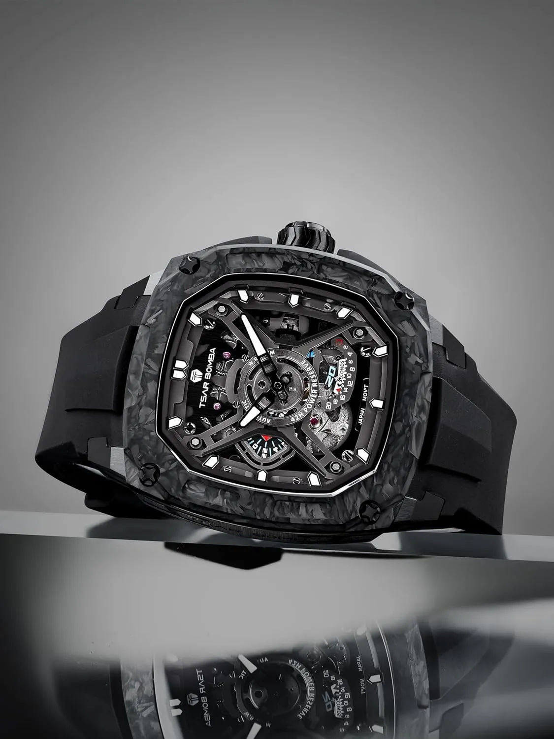 Mens Automatic Watches Luxury Skeleton Mechanical Wristwatch for Men 50M Waterproof Fashion Square Clock Gift for Man