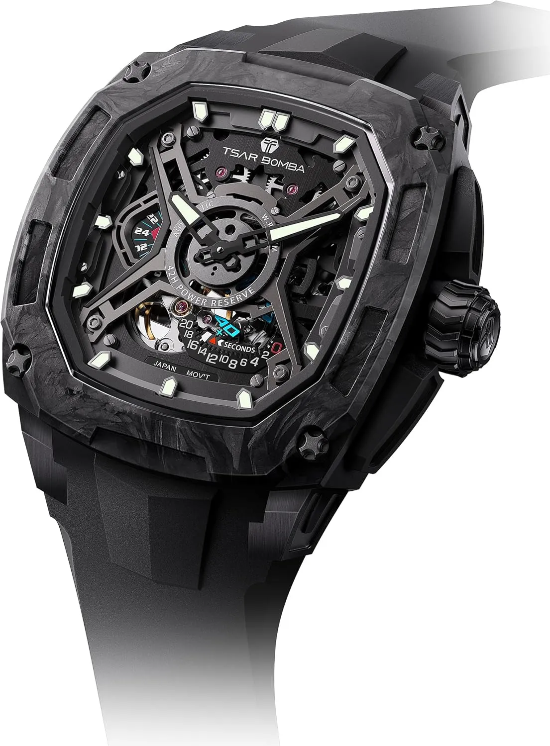 Mens Automatic Watches Luxury Skeleton Mechanical Wristwatch for Men 50M Waterproof Fashion Square Clock Gift for Man