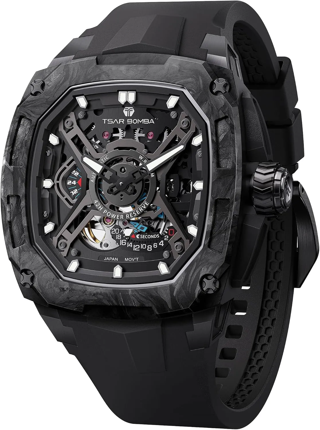Mens Automatic Watches Luxury Skeleton Mechanical Wristwatch for Men 50M Waterproof Fashion Square Clock Gift for Man