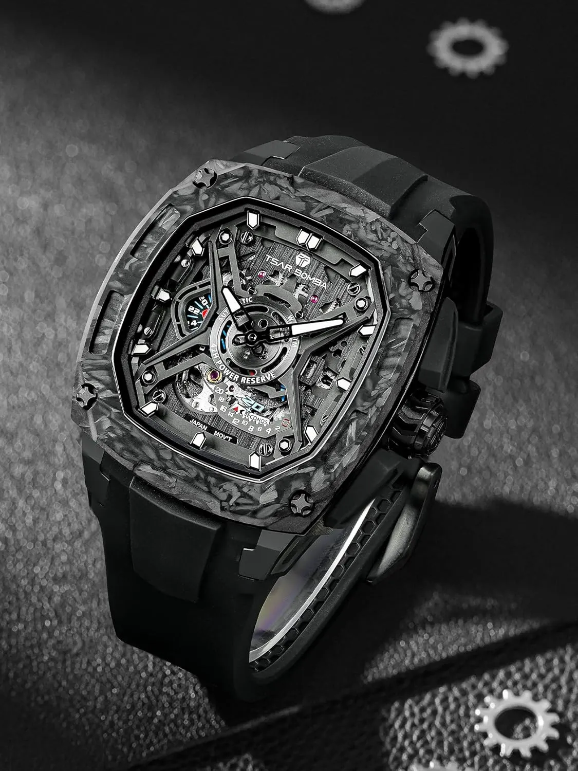 Mens Automatic Watches Luxury Skeleton Mechanical Wristwatch for Men 50M Waterproof Fashion Square Clock Gift for Man