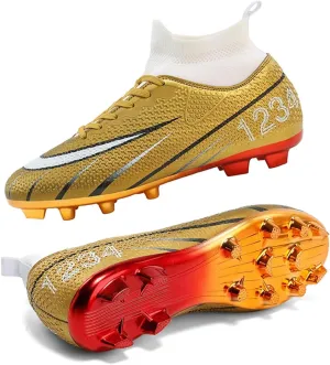 Mens High-Top Football Boots Women's Soccer Cleats for Training Youth Futsal Shoes for Outdoor Indoor