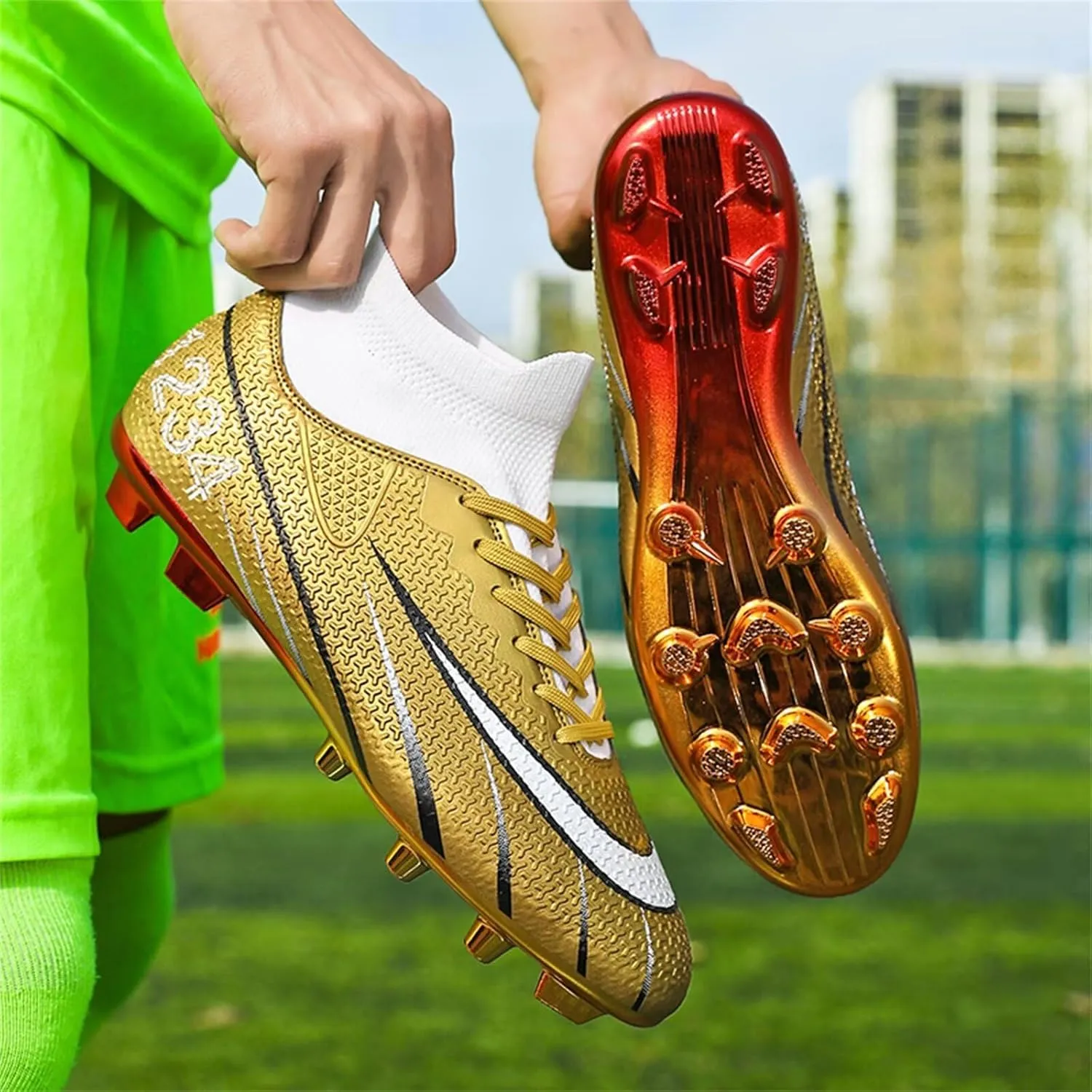 Mens High-Top Football Boots Women's Soccer Cleats for Training Youth Futsal Shoes for Outdoor Indoor
