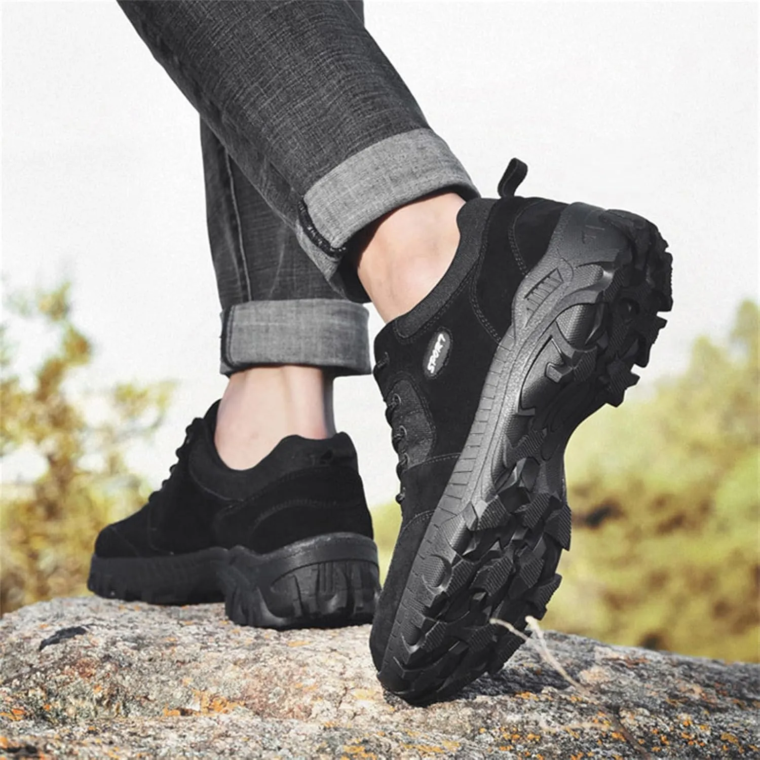 Men's Hiking Shoes Trail Running Shoes Waterproof Low Top Outdoor Walking Trekking Shoes Lace-Up Round Toe Sports Shoes for Men