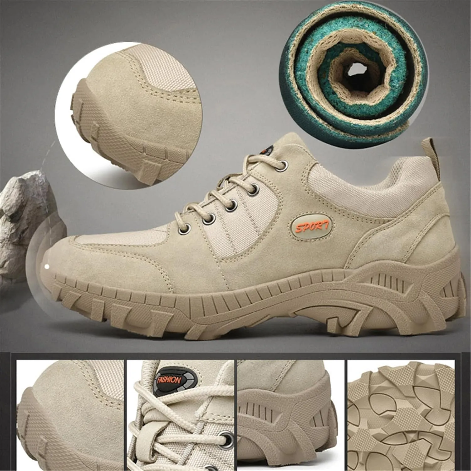 Men's Hiking Shoes Trail Running Shoes Waterproof Low Top Outdoor Walking Trekking Shoes Lace-Up Round Toe Sports Shoes for Men