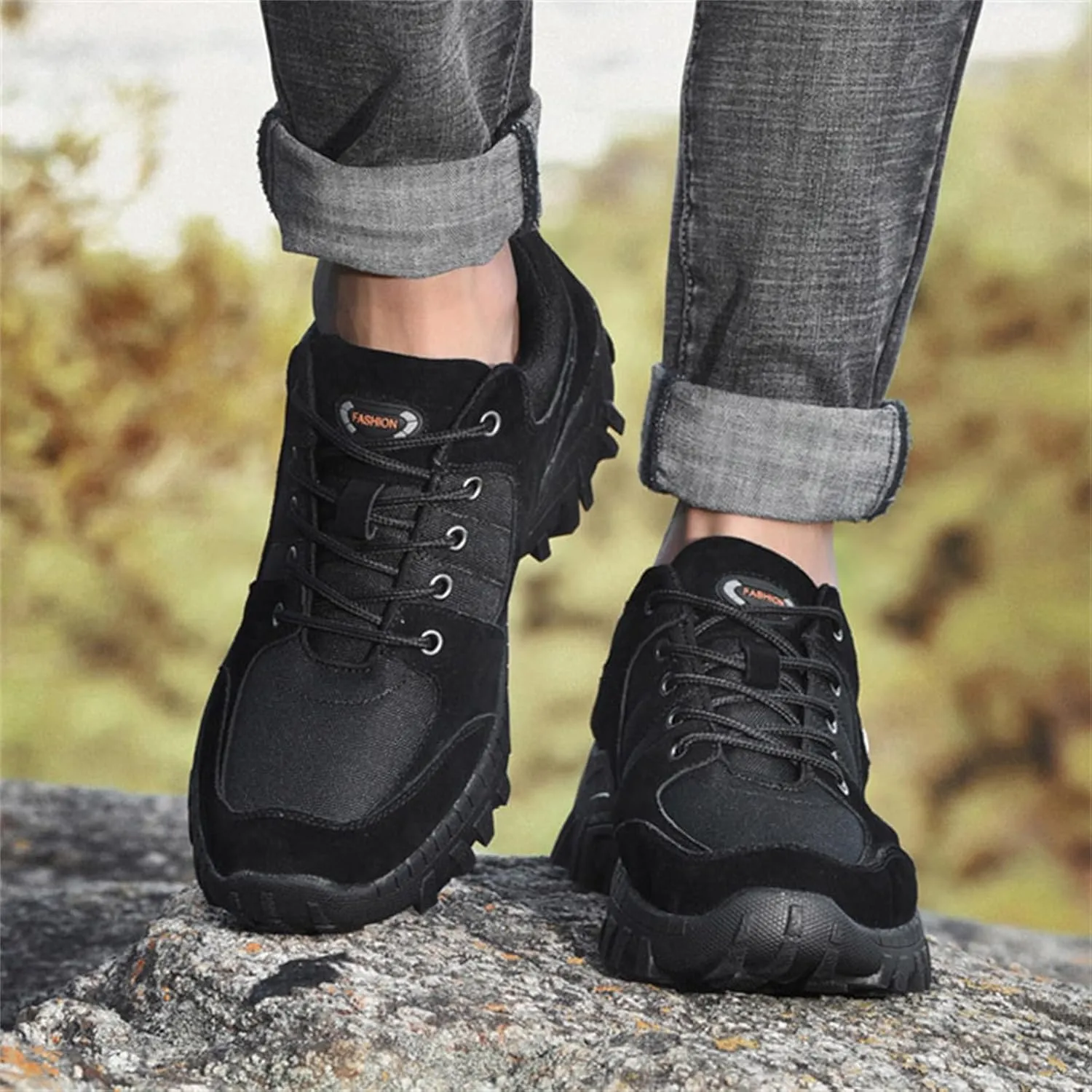 Men's Hiking Shoes Trail Running Shoes Waterproof Low Top Outdoor Walking Trekking Shoes Lace-Up Round Toe Sports Shoes for Men