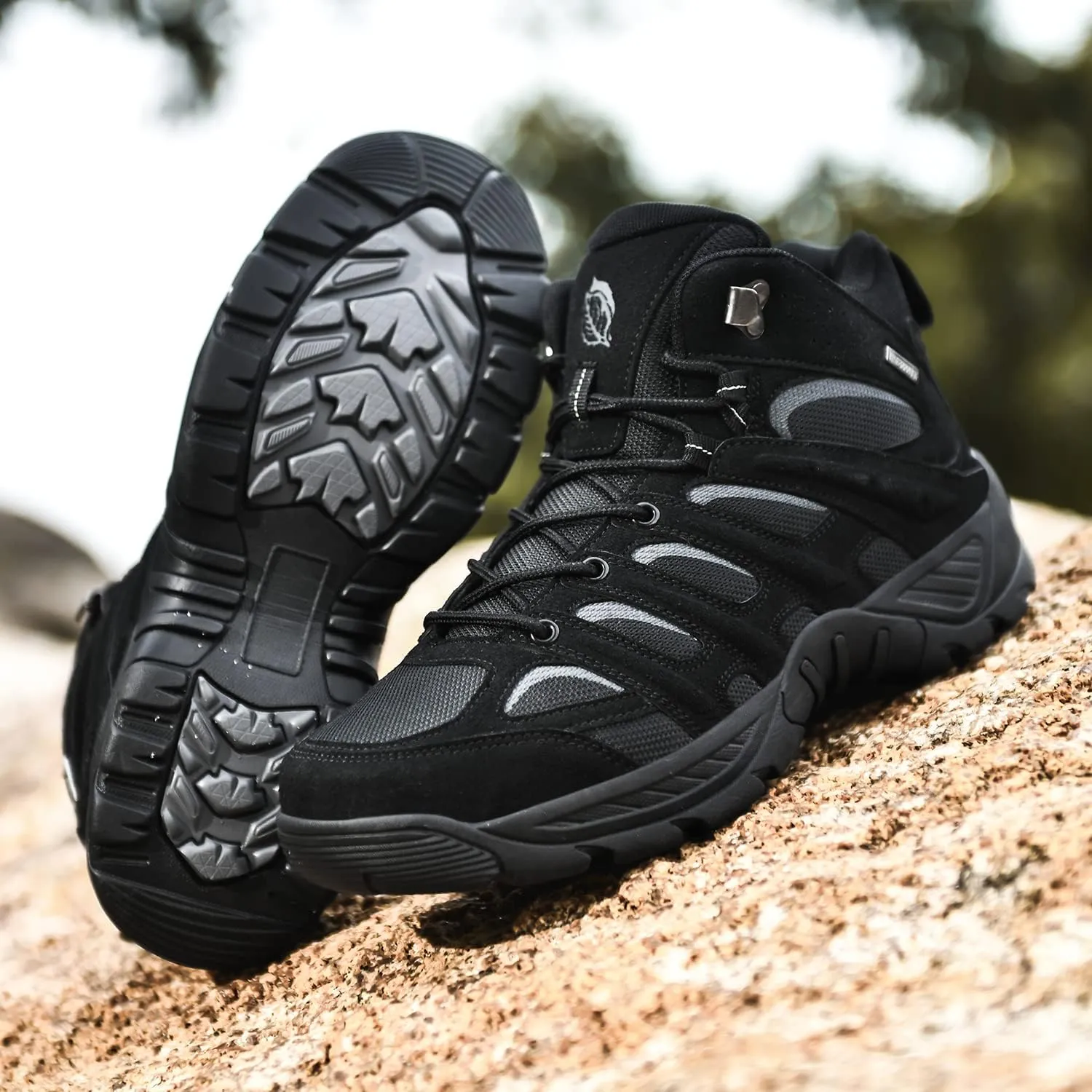 Men's Leather Waterproof Hiking Boots Lightweight Non-Slip Outdoor Shoes for Trail Running & Winter Trekking