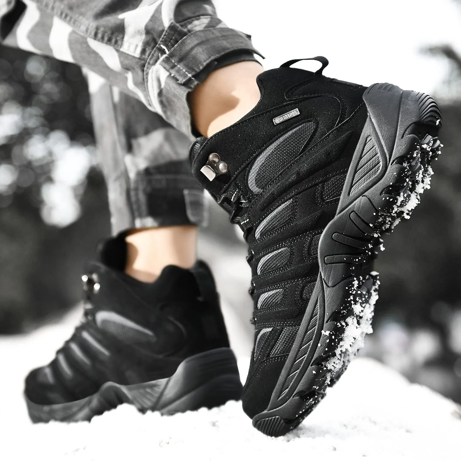 Men's Leather Waterproof Hiking Boots Lightweight Non-Slip Outdoor Shoes for Trail Running & Winter Trekking