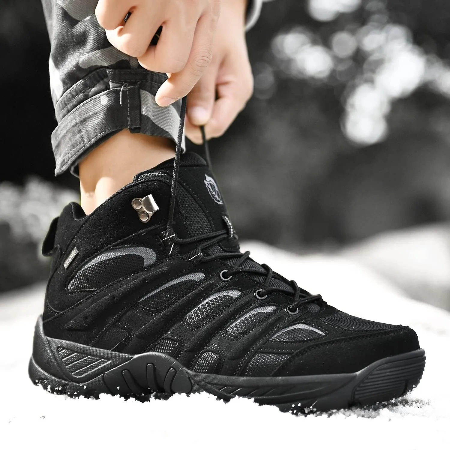 Men's Leather Waterproof Hiking Boots Lightweight Non-Slip Outdoor Shoes for Trail Running & Winter Trekking