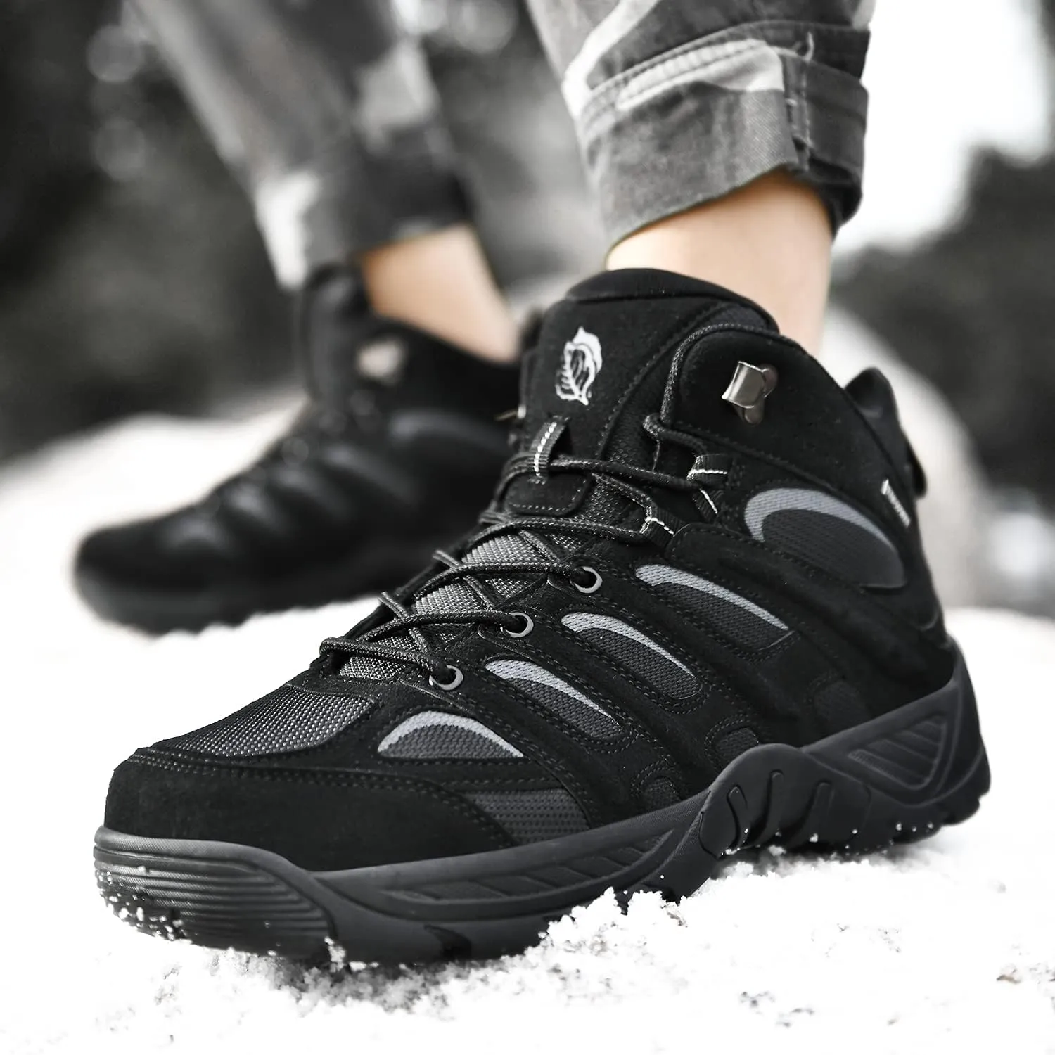 Men's Leather Waterproof Hiking Boots Lightweight Non-Slip Outdoor Shoes for Trail Running & Winter Trekking