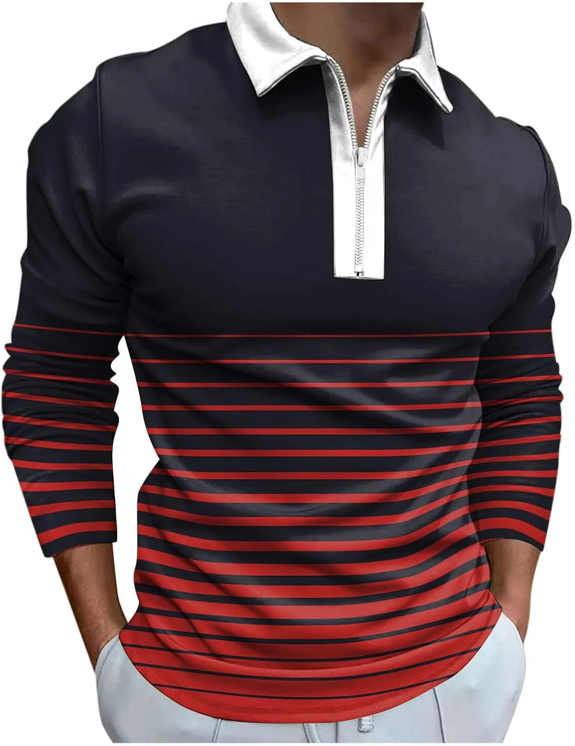 Mens Long Sleeve T Shirts Lapel Long Sleeve Printed Casual Top Loose Sports Lapel Shirt