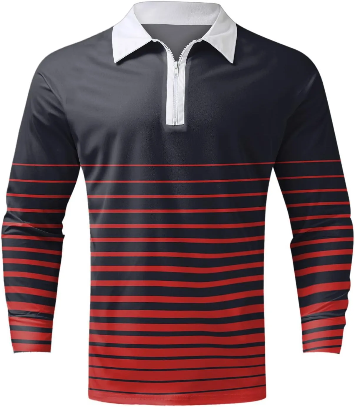 Mens Long Sleeve T Shirts Lapel Long Sleeve Printed Casual Top Loose Sports Lapel Shirt