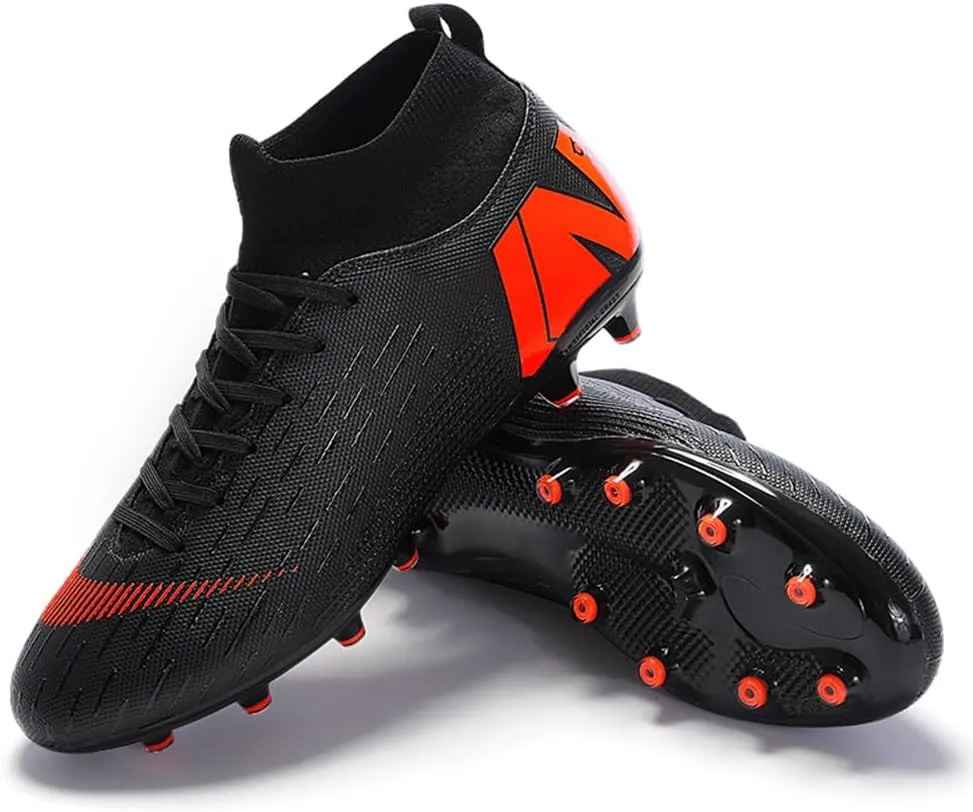 Men's Soccer Shoes Football Cleats with Lace-Up High Top Lightweight Indoor TF Turf Cleats Sneaker