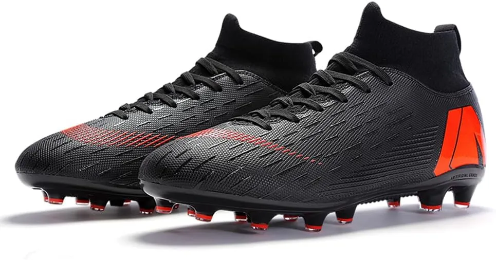 Men's Soccer Shoes Football Cleats with Lace-Up High Top Lightweight Indoor TF Turf Cleats Sneaker