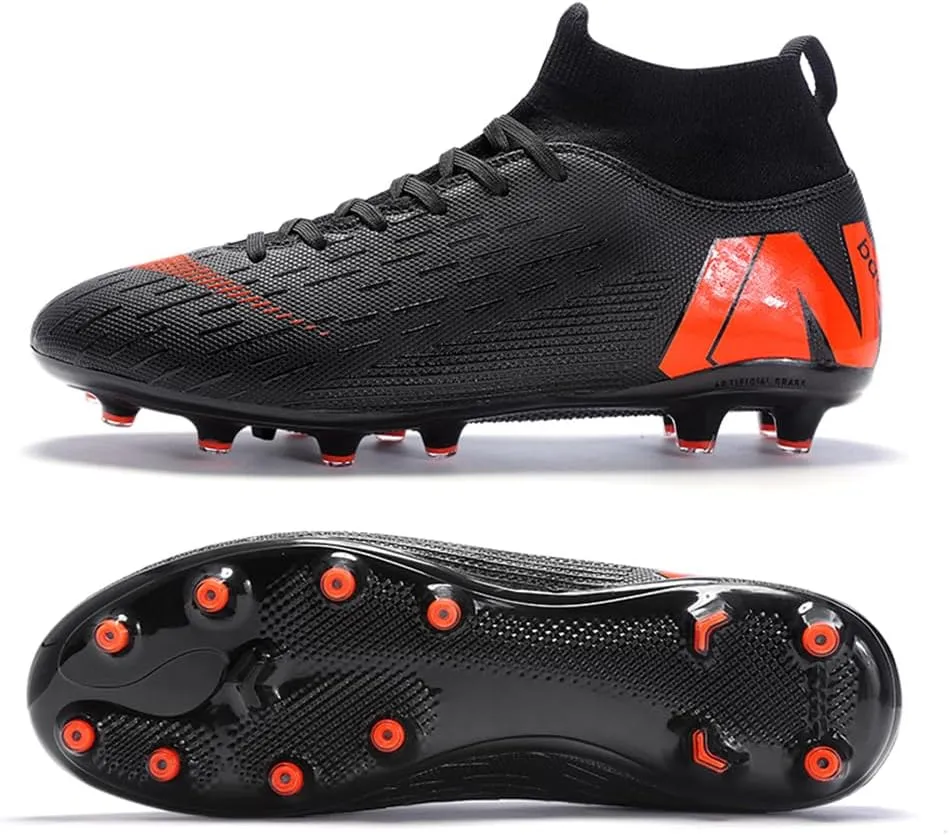Men's Soccer Shoes Football Cleats with Lace-Up High Top Lightweight Indoor TF Turf Cleats Sneaker