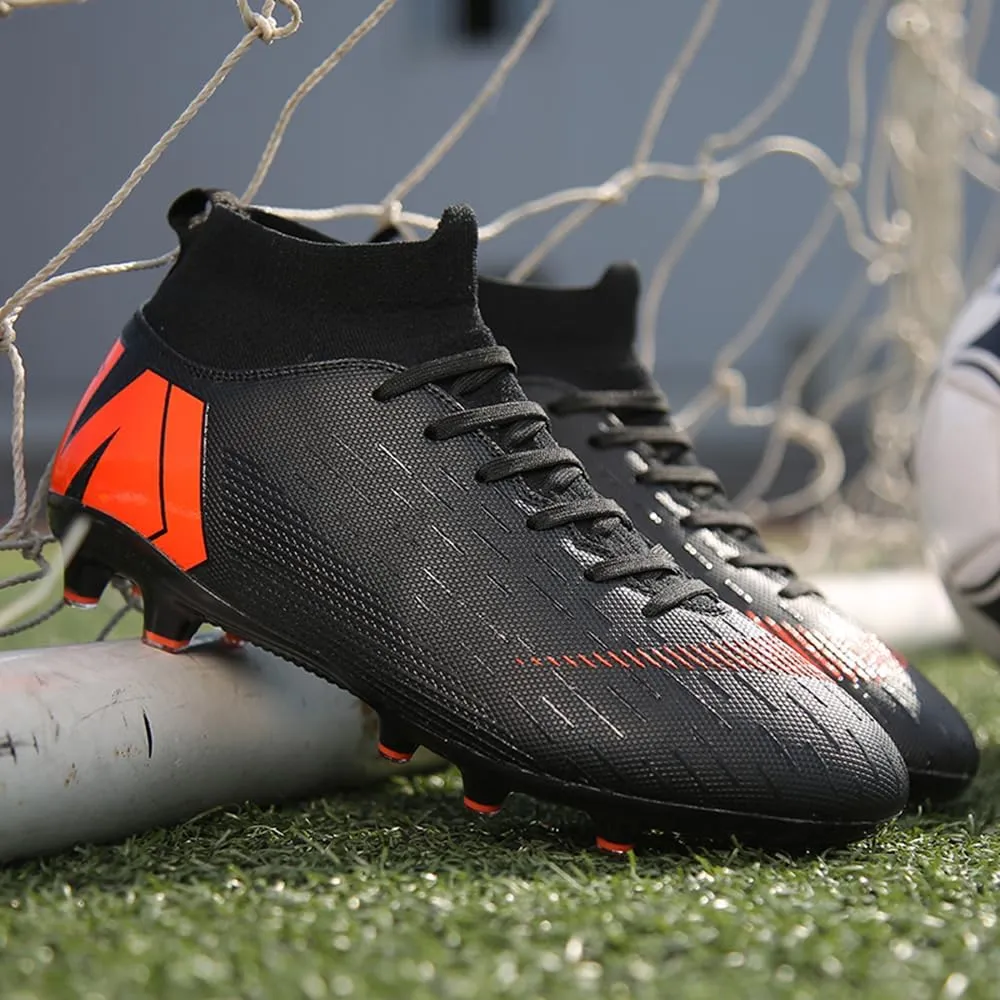 Men's Soccer Shoes Football Cleats with Lace-Up High Top Lightweight Indoor TF Turf Cleats Sneaker