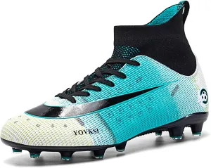 Men's Soccer Shoes Football Cleats with Lace-Up High Top Lightweight Indoor TF Turf Cleats Sneaker