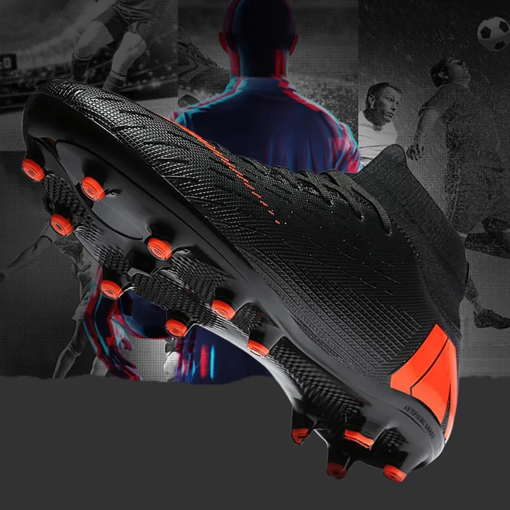 Men's Soccer Shoes Football Cleats with Lace-Up High Top Lightweight Indoor TF Turf Cleats Sneaker