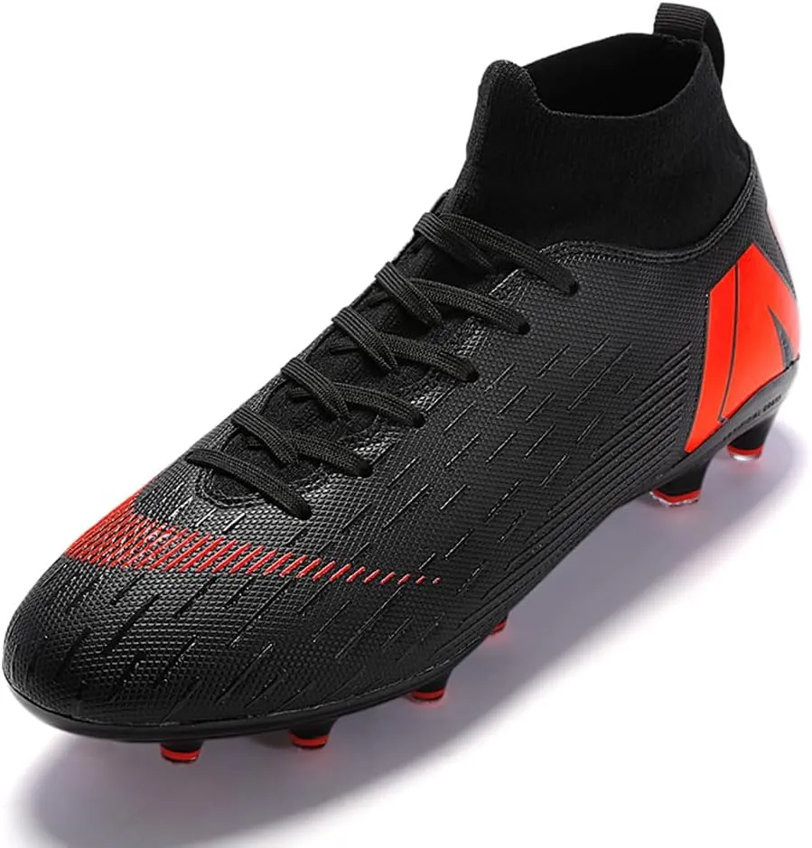 Men's Soccer Shoes Football Cleats with Lace-Up High Top Lightweight Indoor TF Turf Cleats Sneaker
