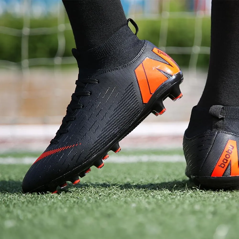 Men's Soccer Shoes Football Cleats with Lace-Up High Top Lightweight Indoor TF Turf Cleats Sneaker