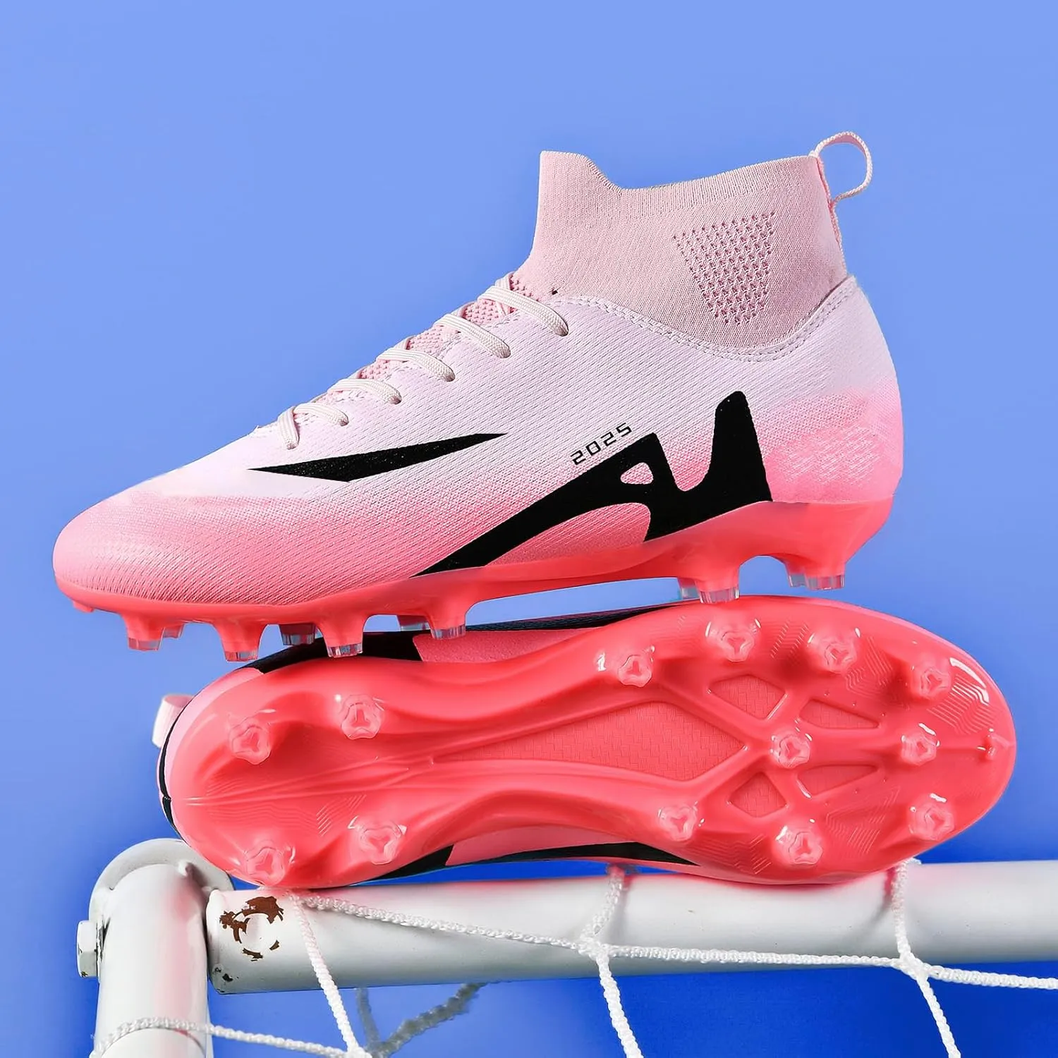 Men's Soccer Shoes High-Tops Lace-Up Non-Slip Spikes Indoor Football Futsal TF Turf Cleats