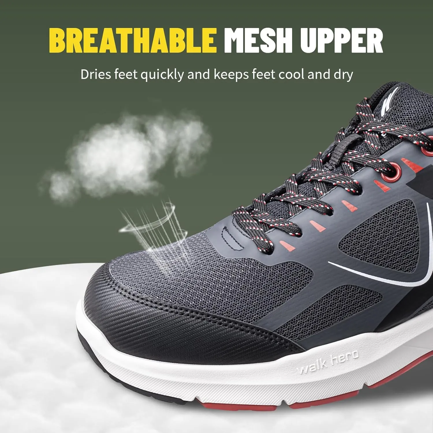 Mens Walking Shoes for Plantar Fasciitis, Orthopedic Mens Sneakers with Arch Support, Non Slip Running Shoes for Flat Feet with Extra Cushioning and Heel Pain Relief