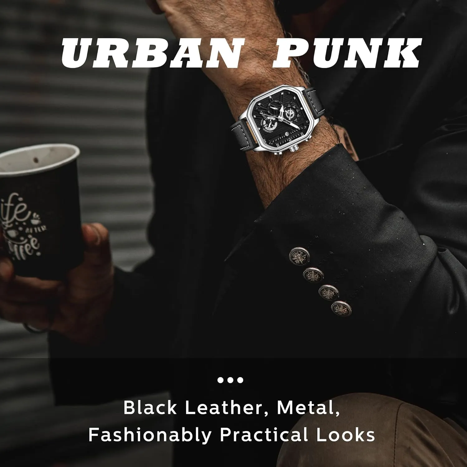 Mens Watches Chronograph Analog Quartz Wrist Watch for Men Black Fashion Casual Business Designer Dress Men's Watch with Calendar Leather Band 30M Waterproof