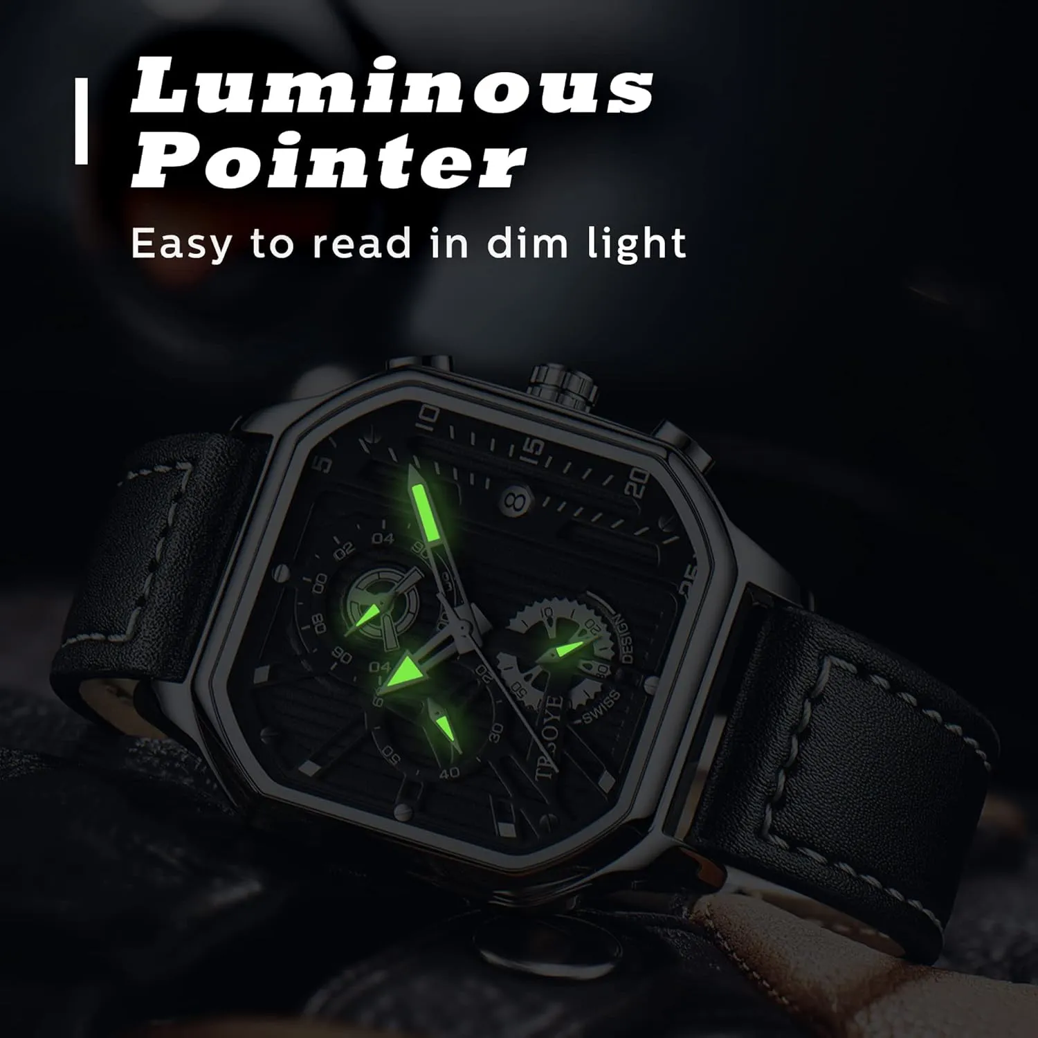 Mens Watches Chronograph Analog Quartz Wrist Watch for Men Black Fashion Casual Business Designer Dress Men's Watch with Calendar Leather Band 30M Waterproof