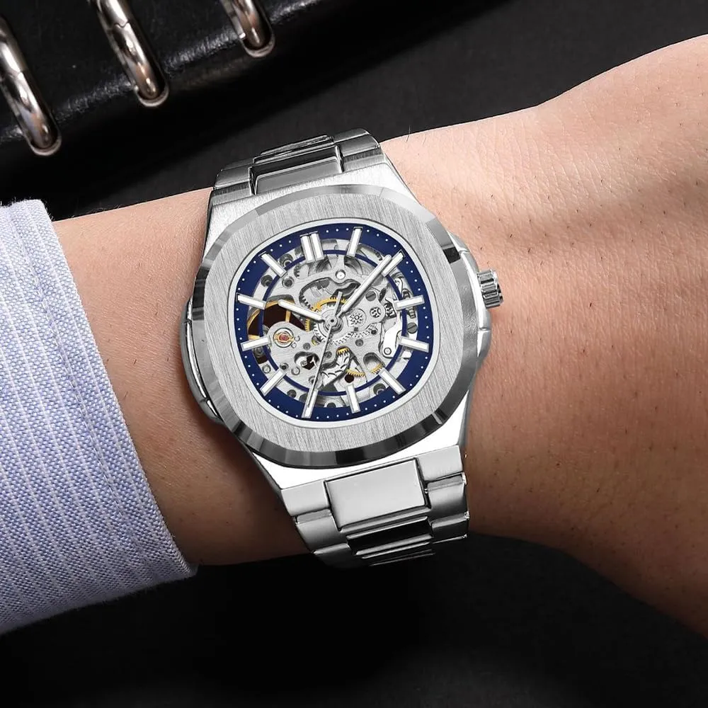 Mens Watches Mechanical Gold Black Square Skeleton Automatic Watch for Men Business Dress Wristwatch Male Festival Gift