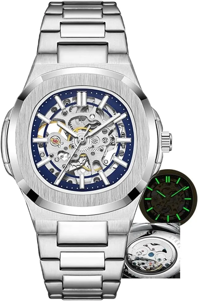 Mens Watches Mechanical Gold Black Square Skeleton Automatic Watch for Men Business Dress Wristwatch Male Festival Gift