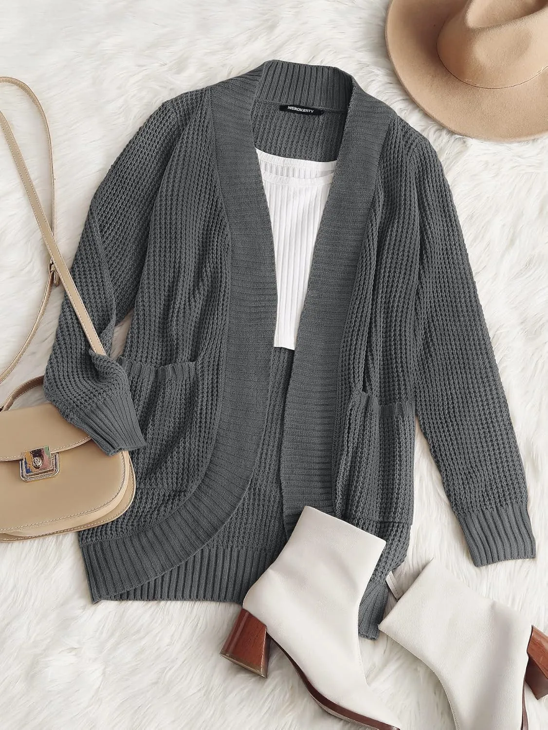 MEROKEETY Womens Long Sleeve Open Front Cardigans Chunky Knit Draped Sweaters Outwear
