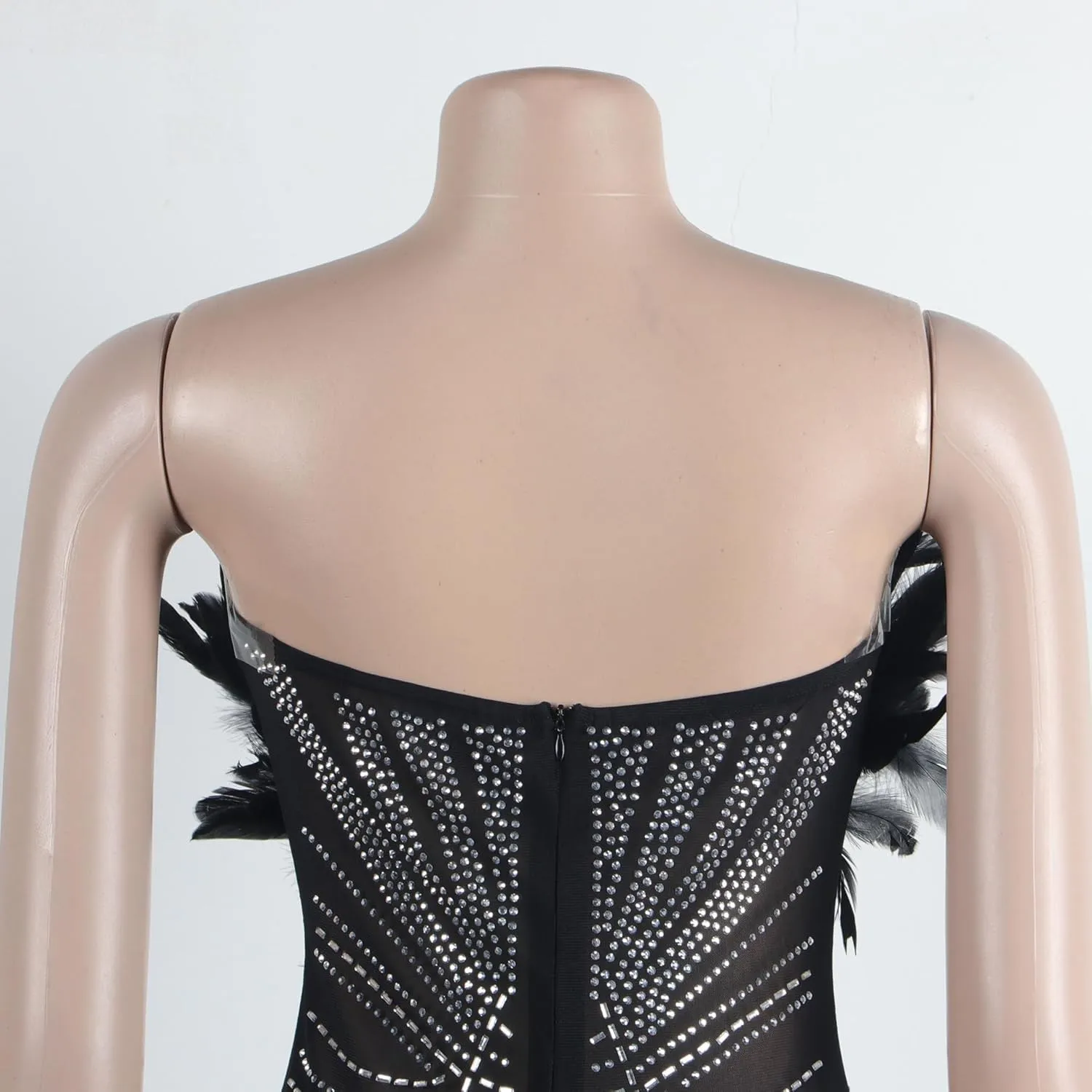 MESLIMA Women's Sexy Mesh Patchwork Sequin Rhinestone Jumpsuit One Shoulder Backless Bodycon Club Bodysuit