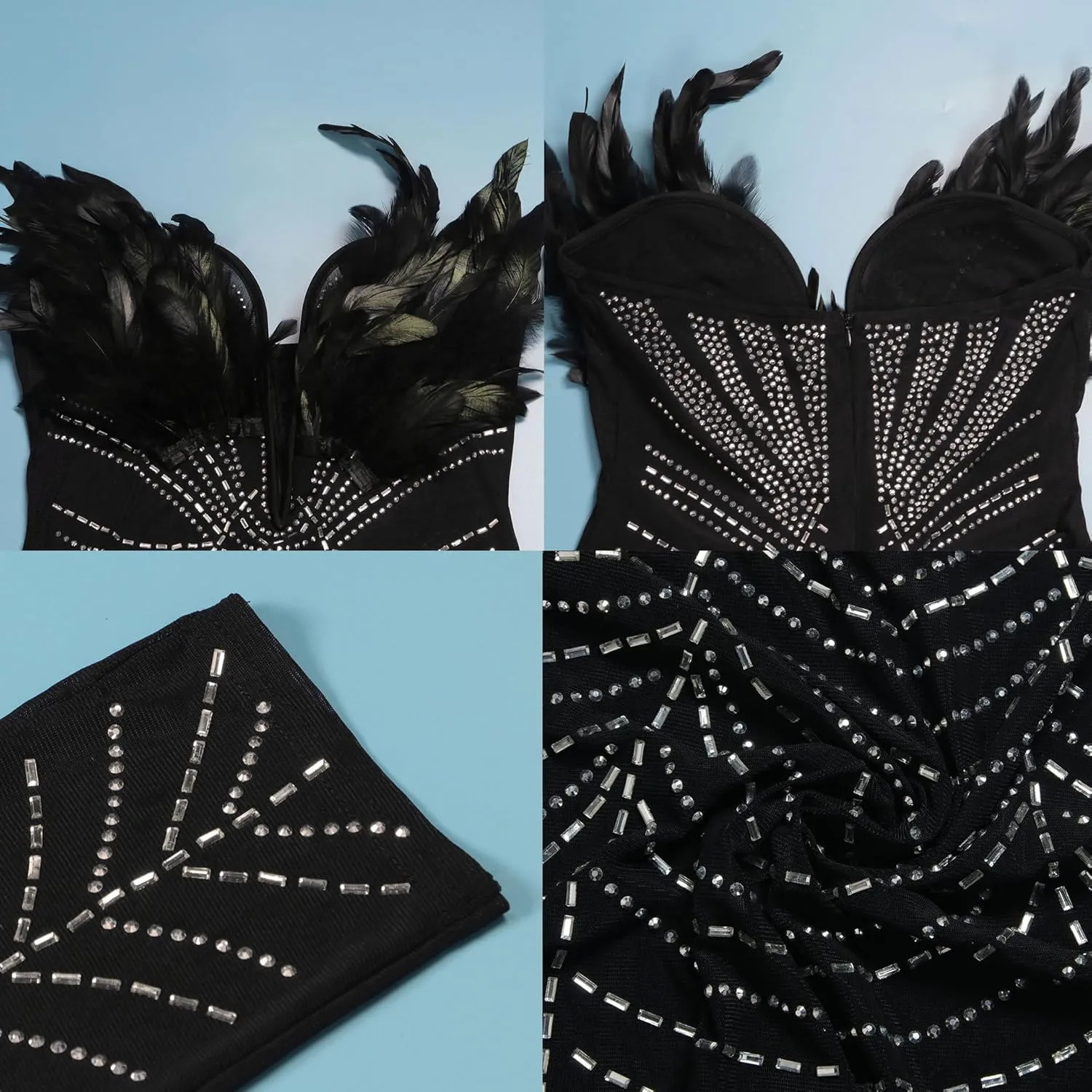 MESLIMA Women's Sexy Mesh Patchwork Sequin Rhinestone Jumpsuit One Shoulder Backless Bodycon Club Bodysuit