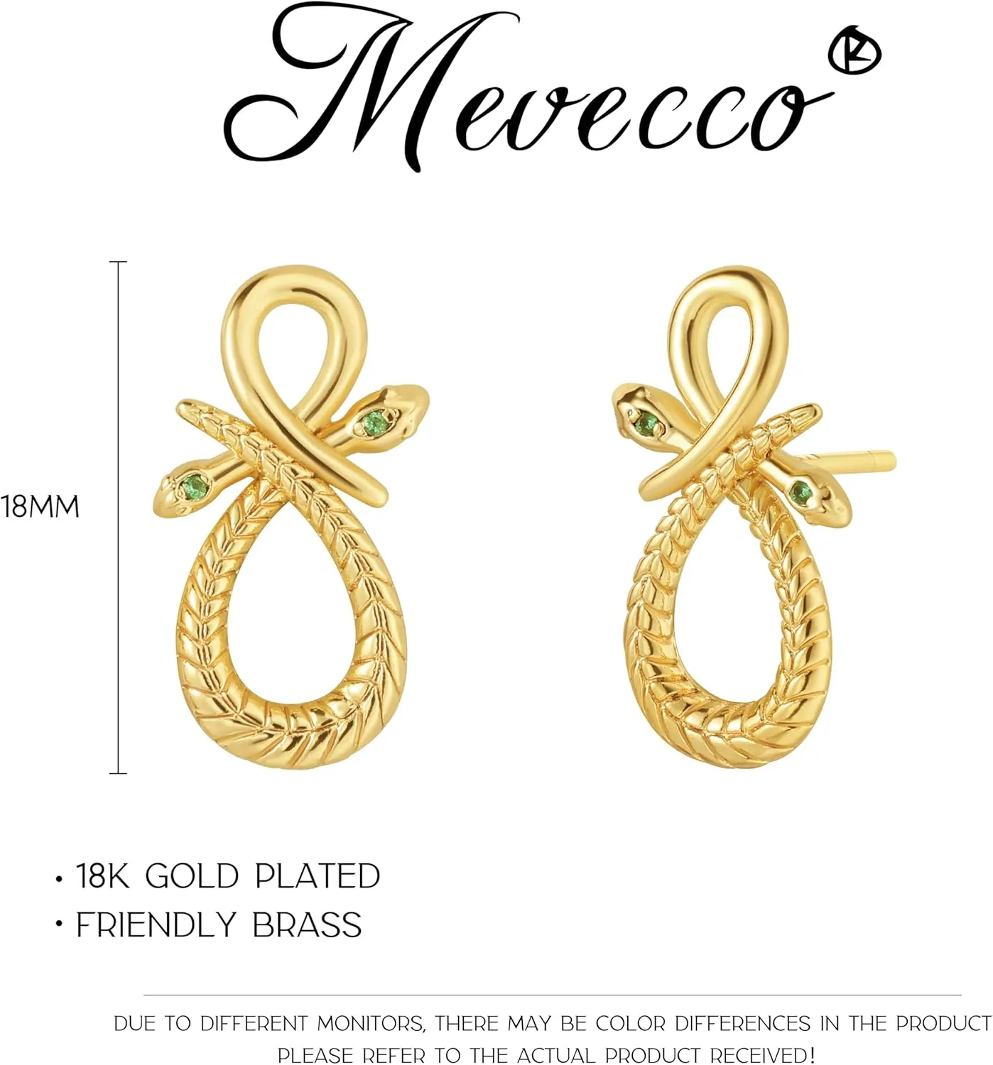 MEVECCO Dainty Snake Earrings Studs for Women - 18K Gold Plated Boho Small Tiny Minimalist Stud Earrings