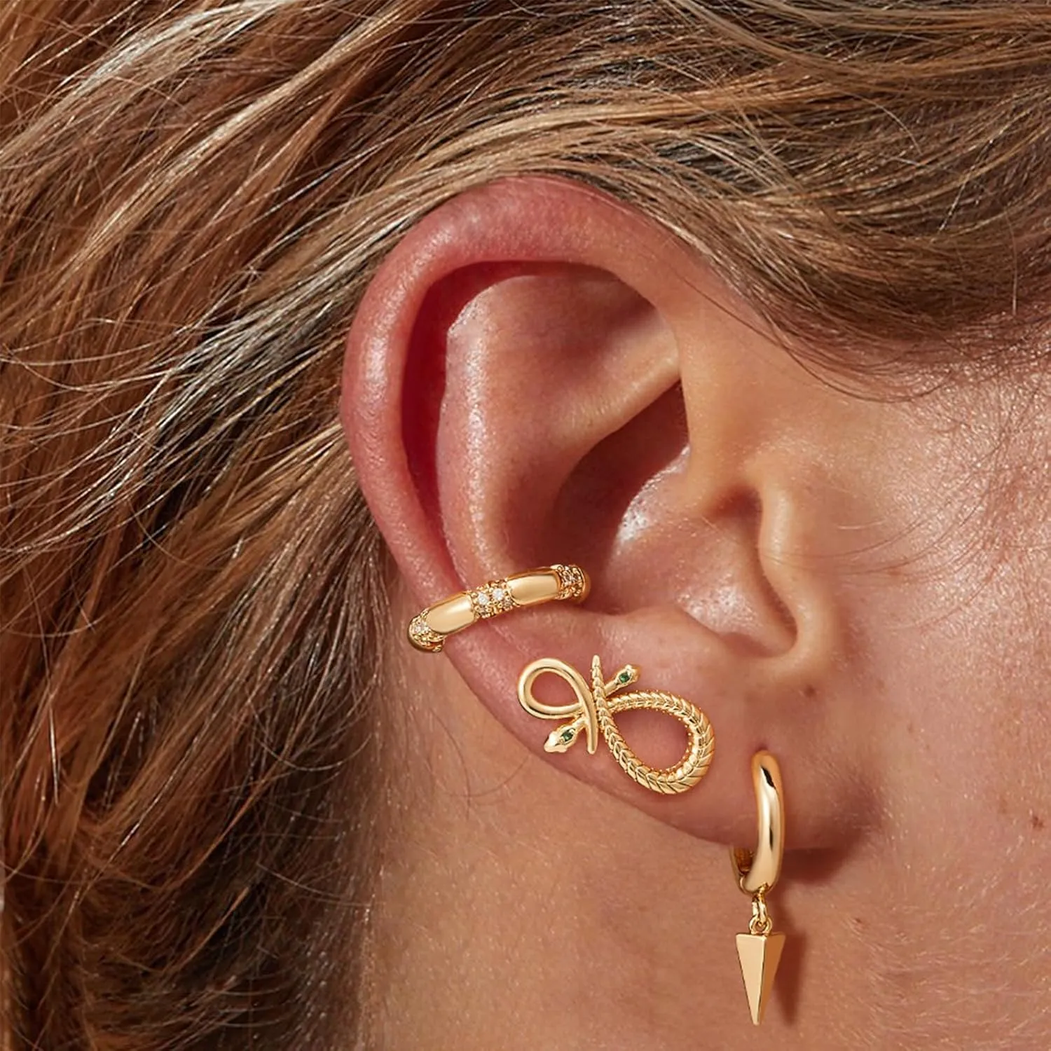MEVECCO Dainty Snake Earrings Studs for Women - 18K Gold Plated Boho Small Tiny Minimalist Stud Earrings