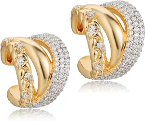 MEVECCO Gold Ear Cuffs 18K Gold Plated Ear Cuff Non Pierced Ears Small Sleeper Simple Minimalist Delicate CZ Ear Cuffs Clip On Two Color Earrings for Women