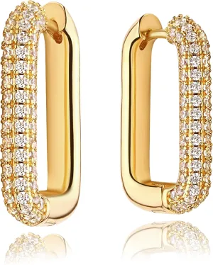 MEVECCO Gold U Shape Huggie Hoop Earrings 18K Gold Plated Dainty Cubic Zirconia Oval Huggie Earring for Women Cute minimalist Fashion Hoops Sleeper Earrings Jewelry