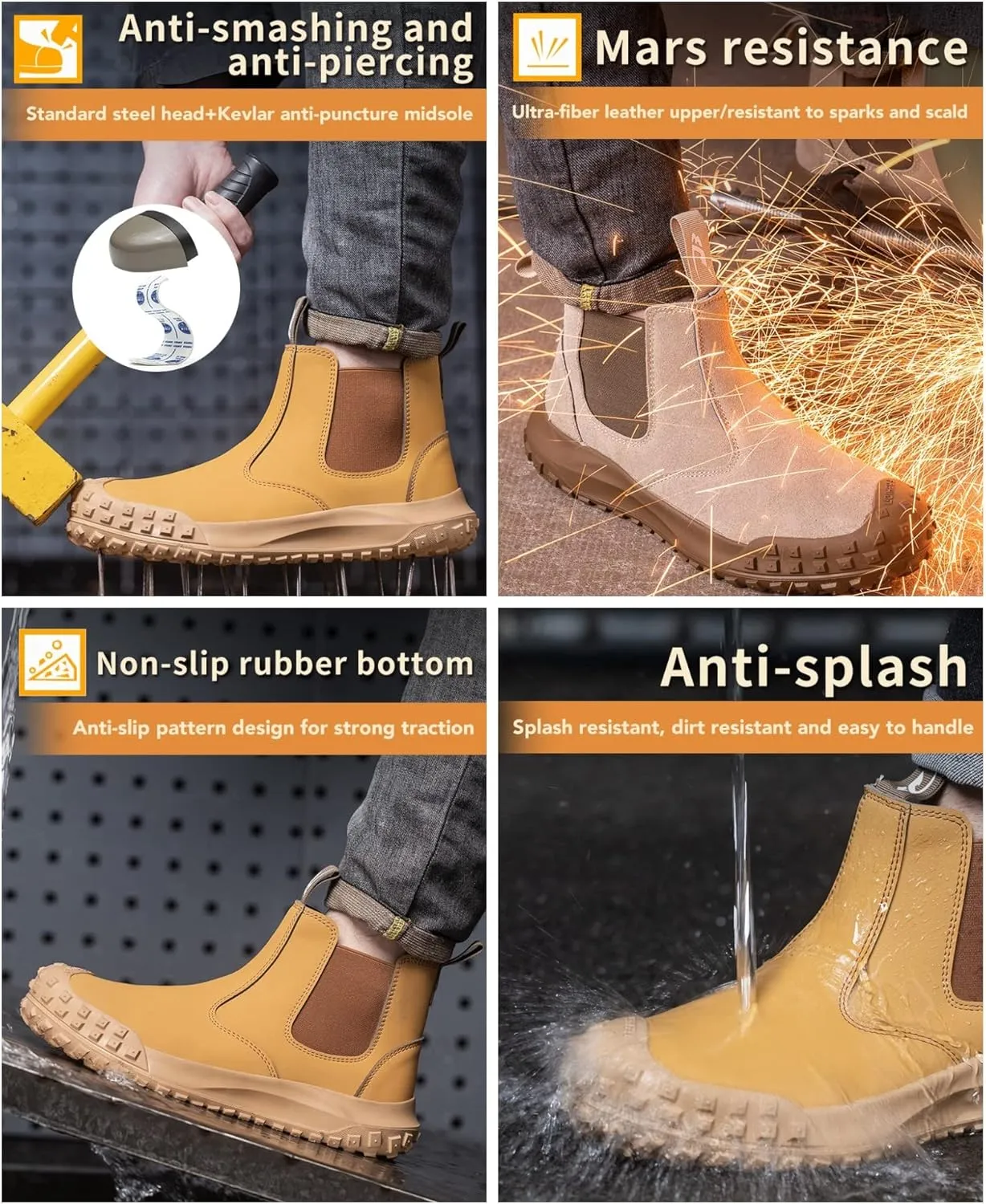 Micoklinlin Womens Steel Toe Boots Fashion Work Chelsea Boots Waterproof Anti-Slip Safety Shoes Slip on Leather Boots