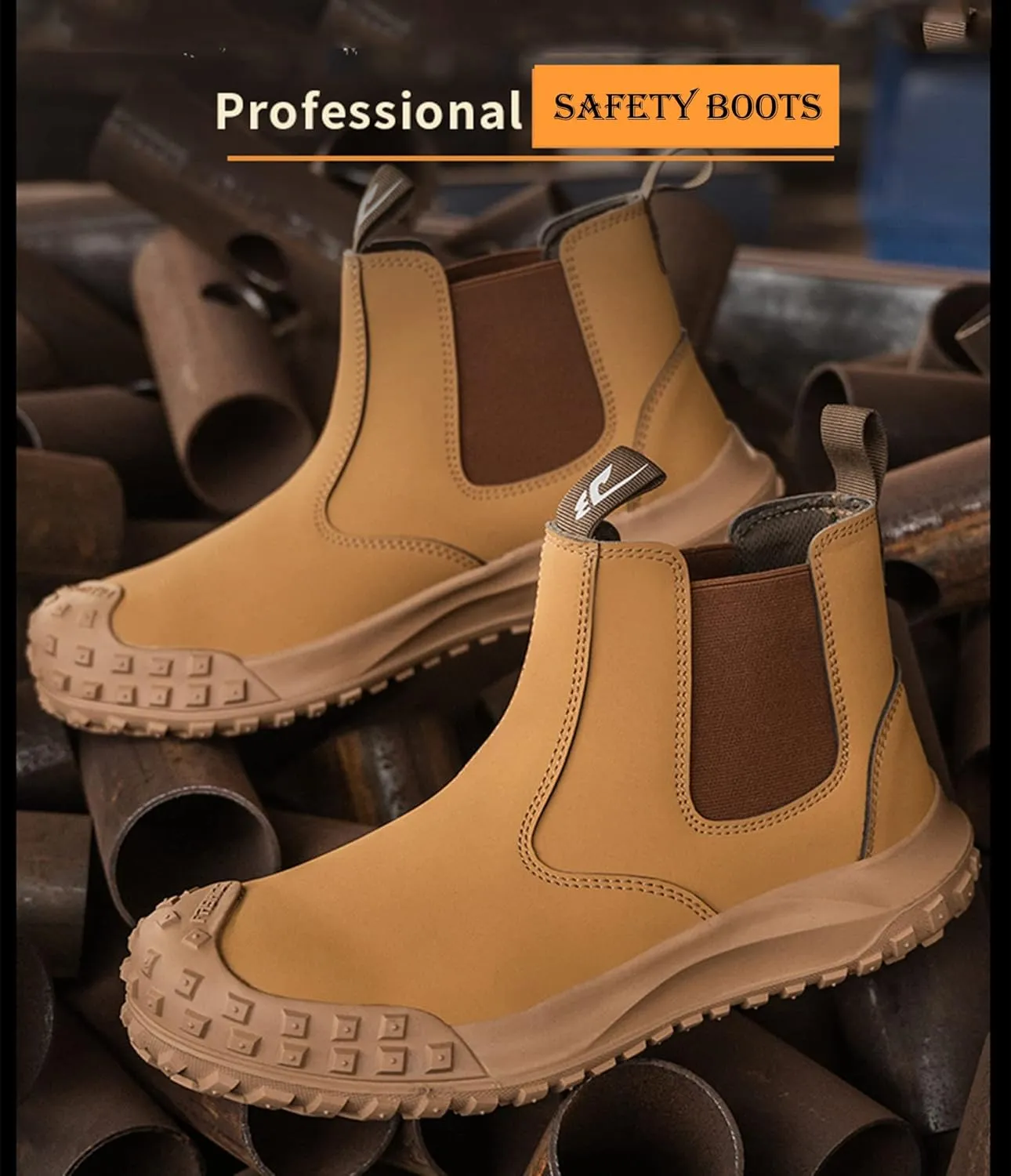 Micoklinlin Womens Steel Toe Boots Fashion Work Chelsea Boots Waterproof Anti-Slip Safety Shoes Slip on Leather Boots