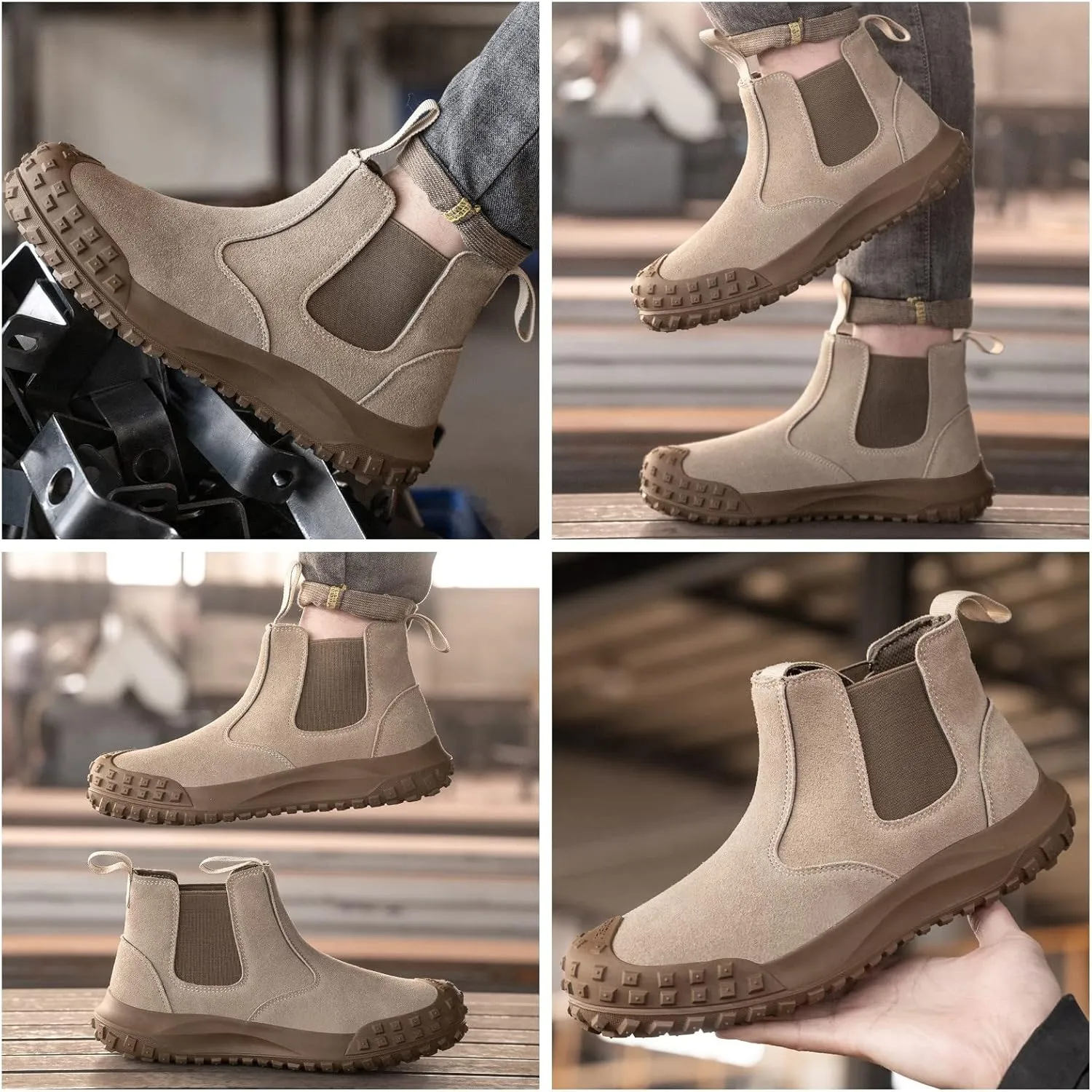 Micoklinlin Womens Steel Toe Boots Fashion Work Chelsea Boots Waterproof Anti-Slip Safety Shoes Slip on Leather Boots