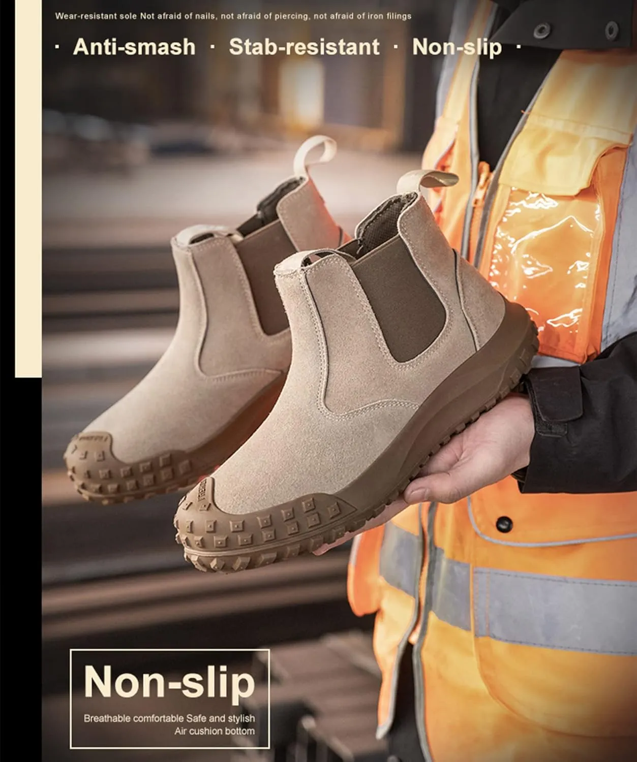 Micoklinlin Womens Steel Toe Boots Fashion Work Chelsea Boots Waterproof Anti-Slip Safety Shoes Slip on Leather Boots